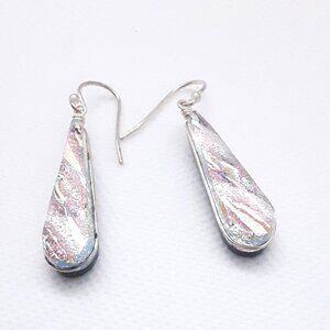 Sparkley Multicolored Dichroic Glass 925 French Wire Drop Earrings NWOT